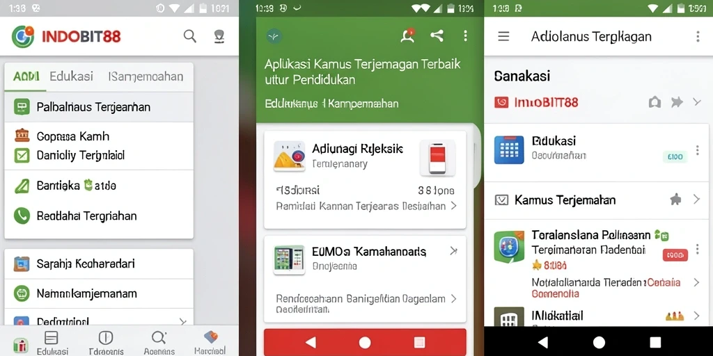 Antarmuka pengguna aplikasi INDOBIT88 untuk Kamus Terjemahan.