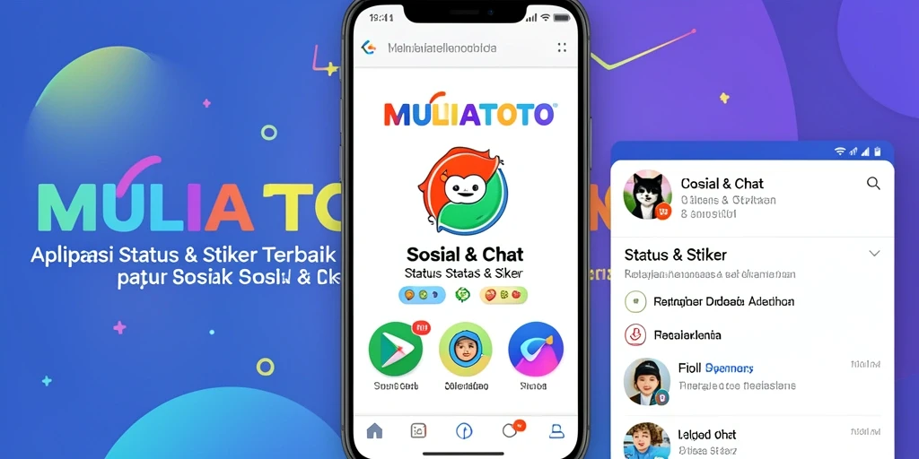 Antarmuka aplikasi MULIATOTO yang menarik dengan berbagai stiker yang kreatif.