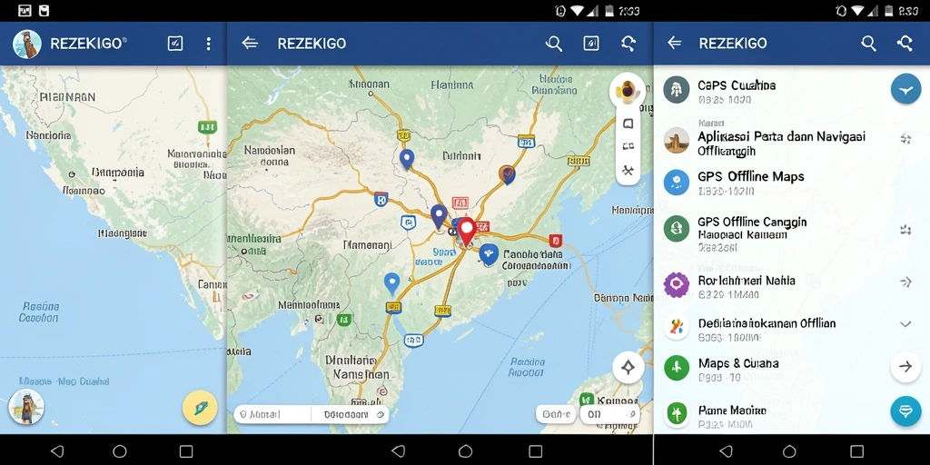 Antarmuka aplikasi REZEKIGO yang menampilkan peta offline dan navigasi.