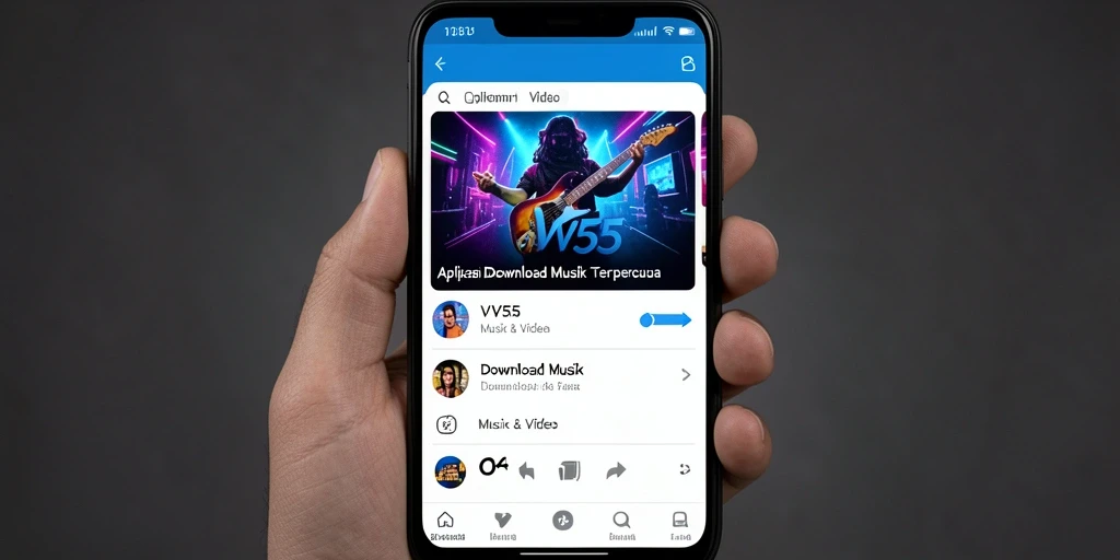 Screenshot aplikasi VV55 menampilkan antarmuka sederhana dengan fungsi Download Musik.